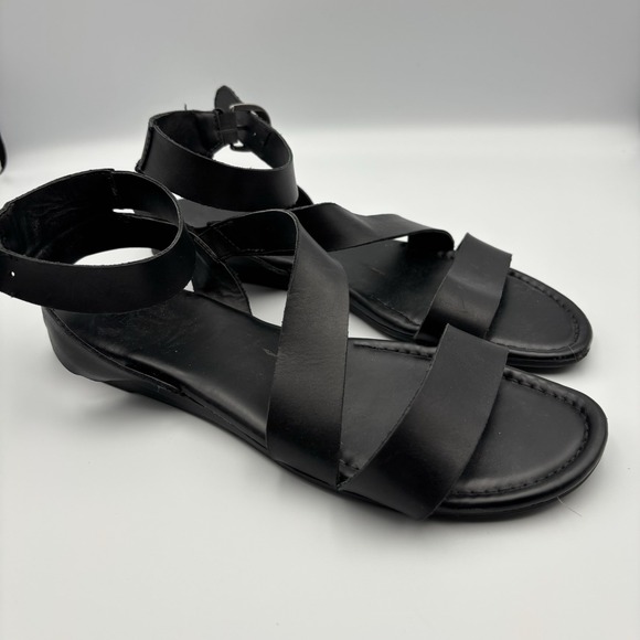 Franco Sarto Sandals Womens Gustar Black Leather Open Toe Ankle Strap  Size 10M - Picture 1 of 10